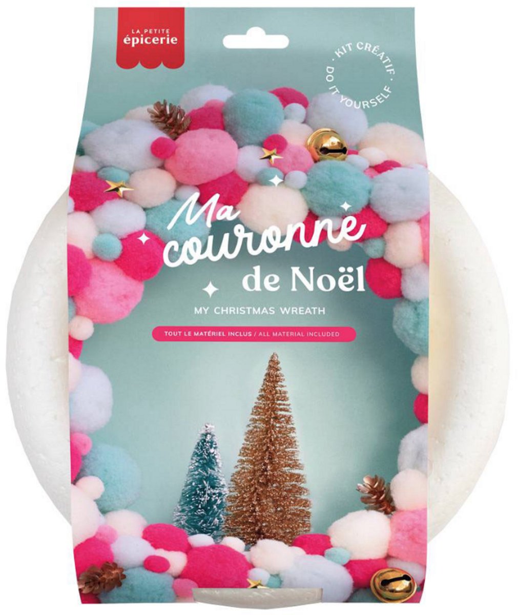 La Petite Epicerie Kit My Christmas Wreath / MIJN Kerstkrans “POP” Kerstkrans / Deurkrans 25cm |Kerstdecoratie |Creatieve | Hobbyset | kinderen en volwassenen | beginnersvriendelijk